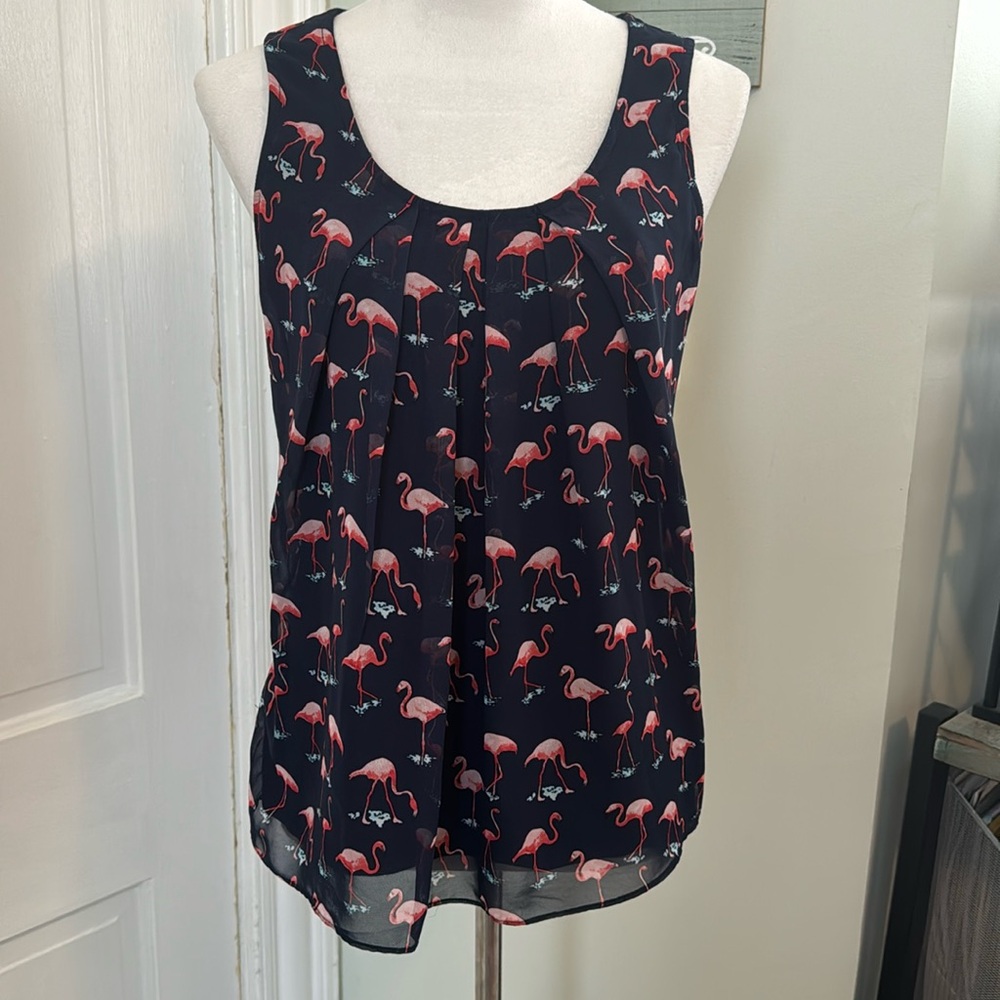 Pink Flamingo/Navy Blue Tank Top
